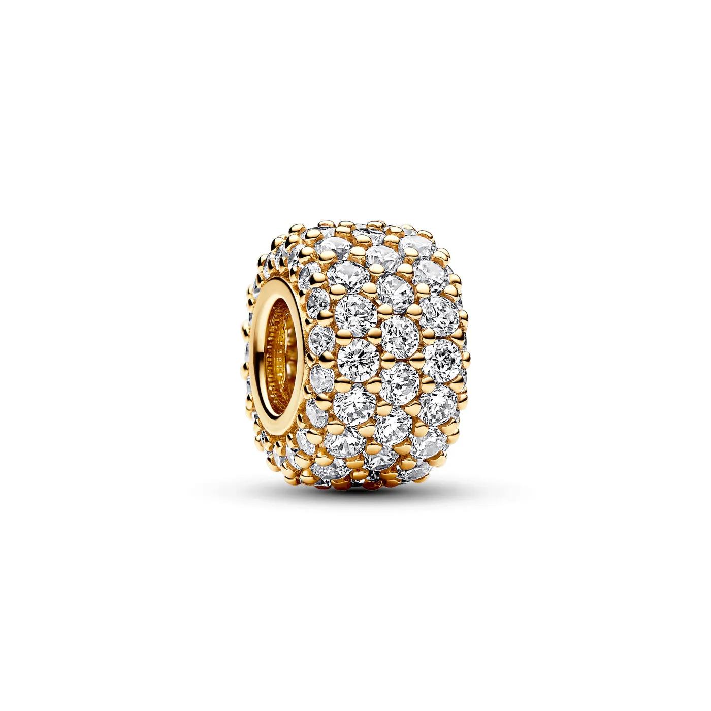Pandora Charms - Funkelndes Dreireihiges Pavé-Charm - Gr. unisize - in Gold - für Damen - aus 14 Karat Gelbgold (585)