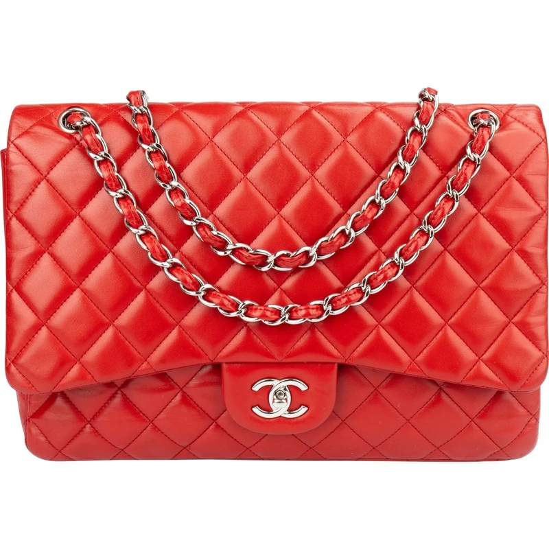 Chanel Schultertasche Chanel Quilted Lambskin Palladium Maxi Single Flap rot
