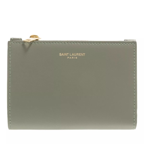 Saint Laurent Zip Wallet Leather  Light Sage Bi-Fold Portemonnee