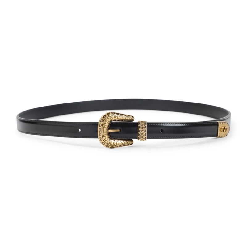 Valentino Garavani Riem Refined Black Calf Leather Belt Black