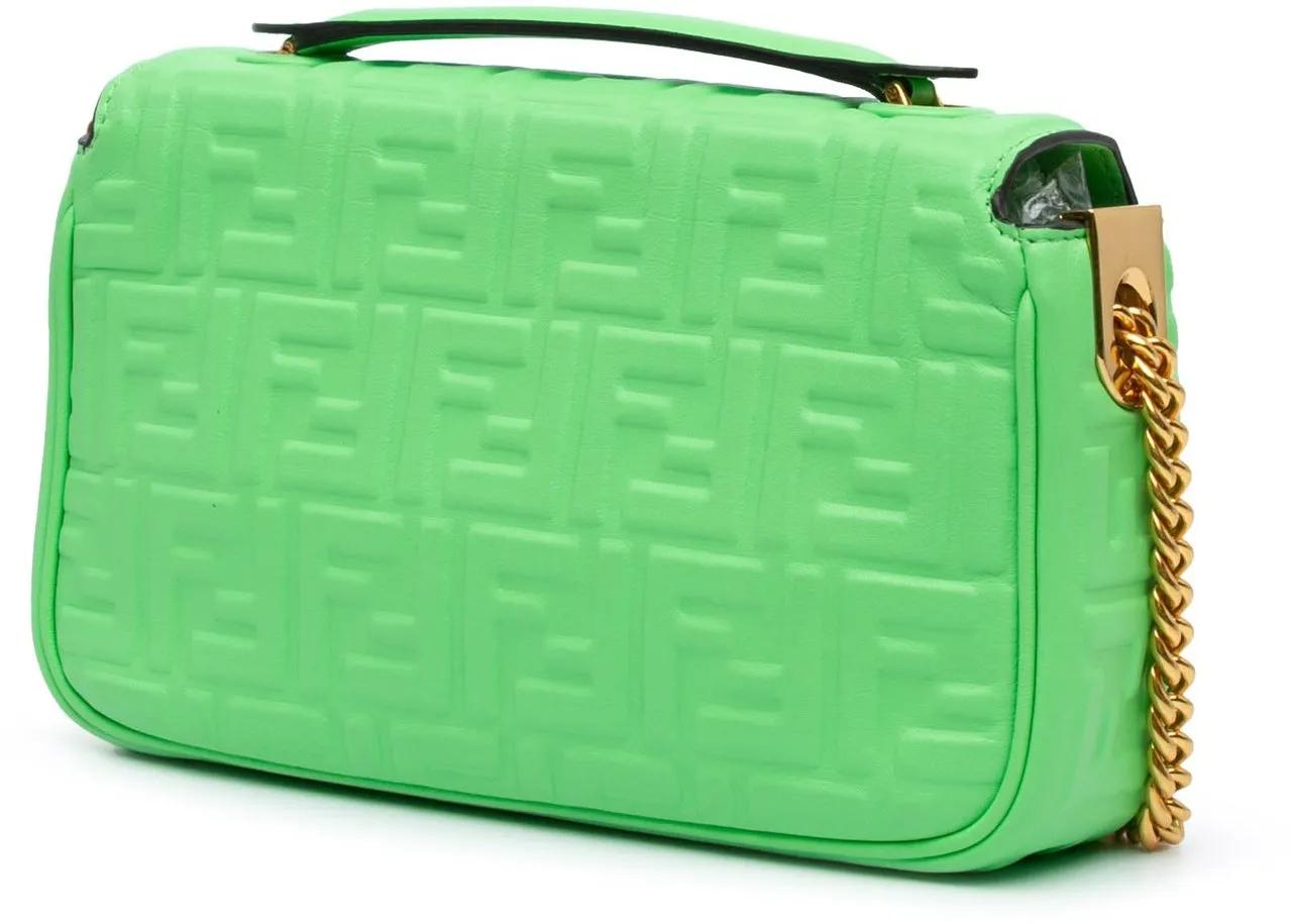 Fendi Hobo bags 2010-2024 Zucca Embossed Leather Chain Midi Baguet in groen