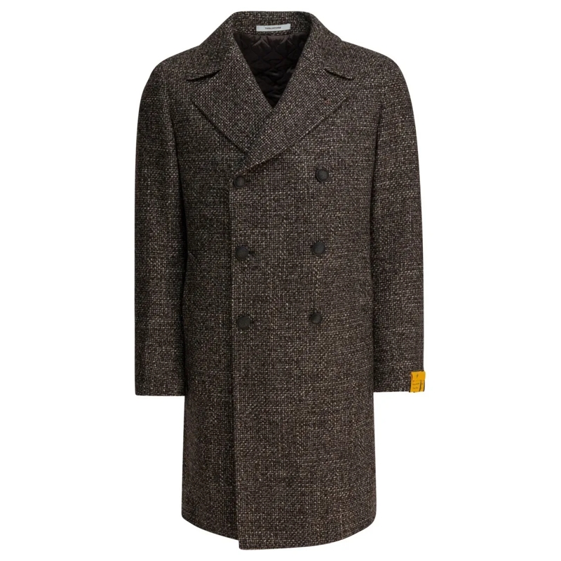 Tagliatore  Textured Double-Breasted Wool-Acrylic Jacket With  Brown