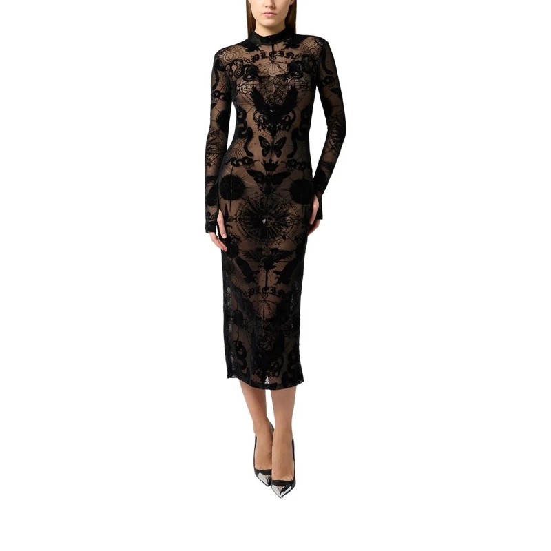 Philipp Plein Maxikleid Open Back Maxi Dress Flock Butterfly Tattoo schwarz(Image 2)