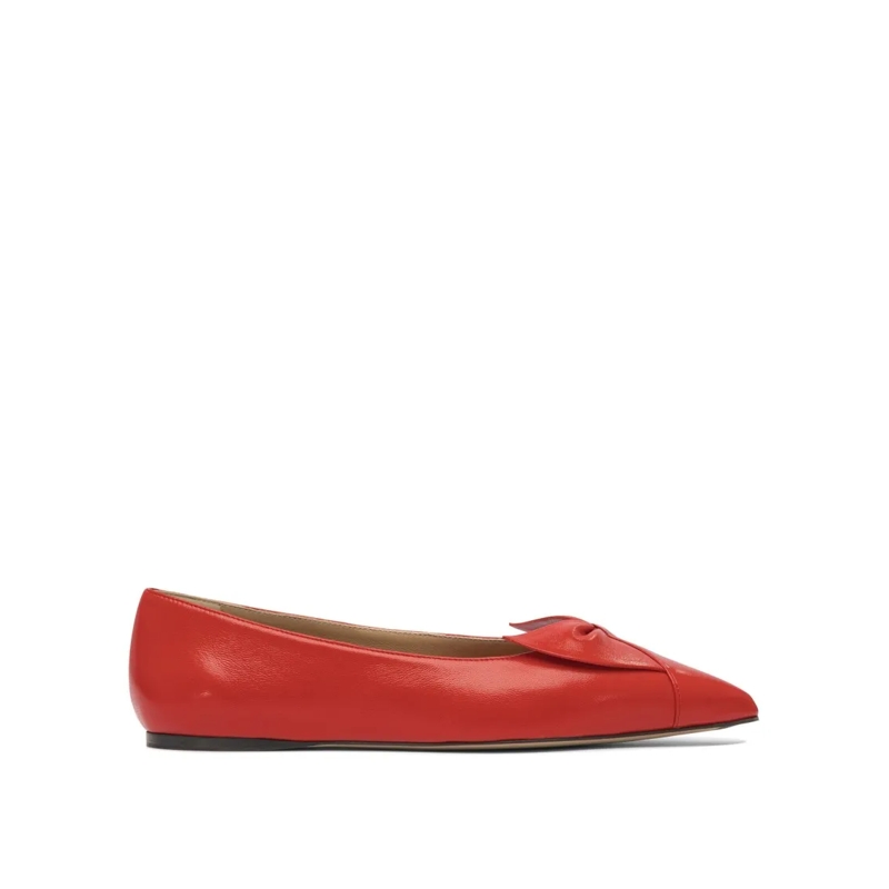 Salvatore Ferragamo Ballerines Red Leather Ballerinas With Bow Accent Red