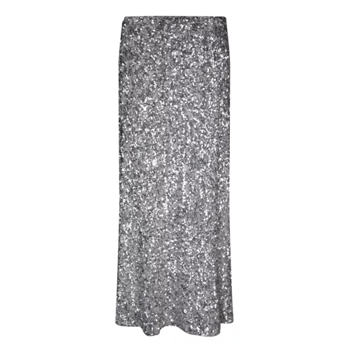Alice + Olivia Long Skirt Fully Embellished With Silver Sequins Silver 