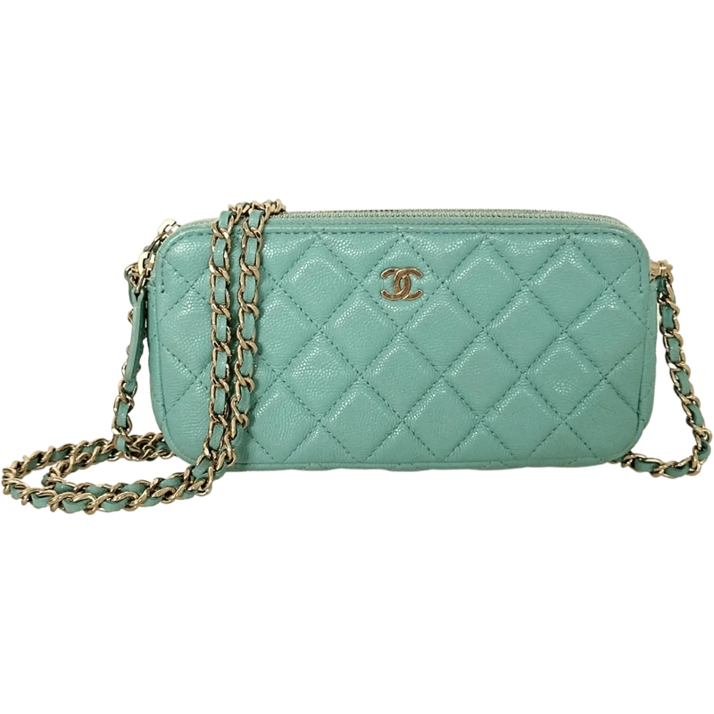 Chanel Schultertasche Chanel Double Zip Wallet on Chain turquoise caviar lila