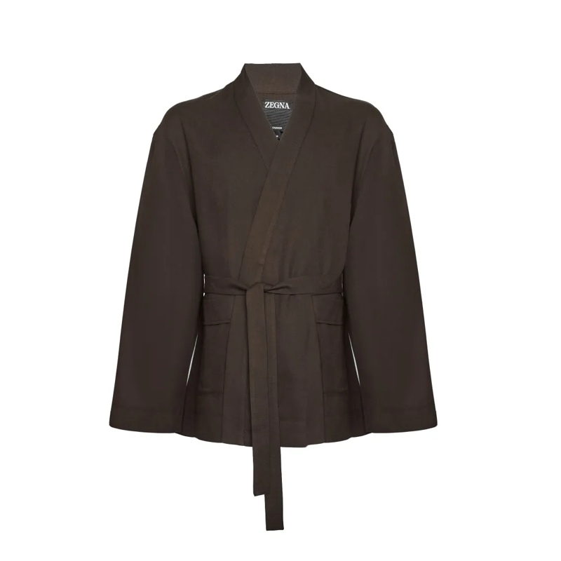 Zegna  Open Front V-Neck Casual Jacket Brown