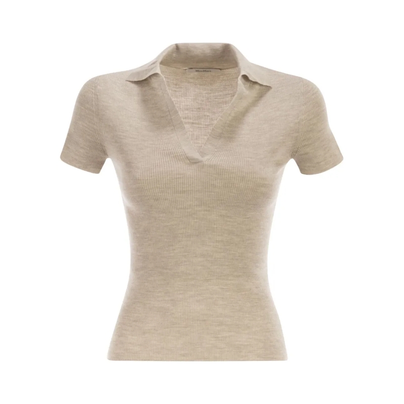 Max Mara Trui Mxmalbero - Ribbed Wool Polo Shirt Neutrals