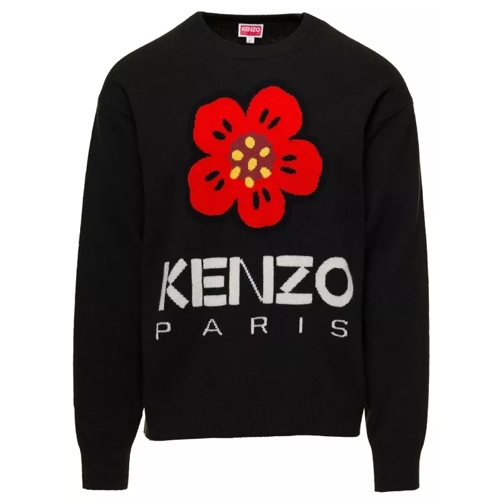 Kenzo Black Crewneck Sweater With Boke Flower Logo Detai Black 