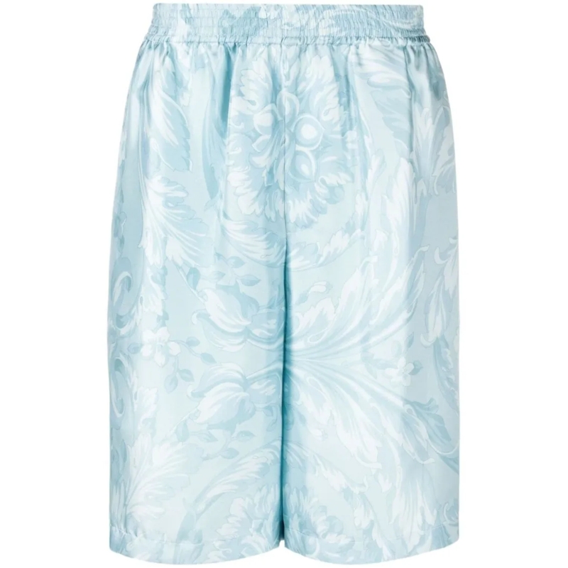 Versace Casual Shorts Thigh-Length Baby Blue Silk Satin Shorts Blue