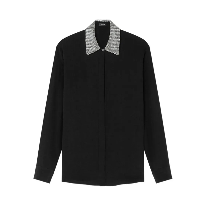 Versace Hemd Silk Crepe De Chine Fitted Shirt Black