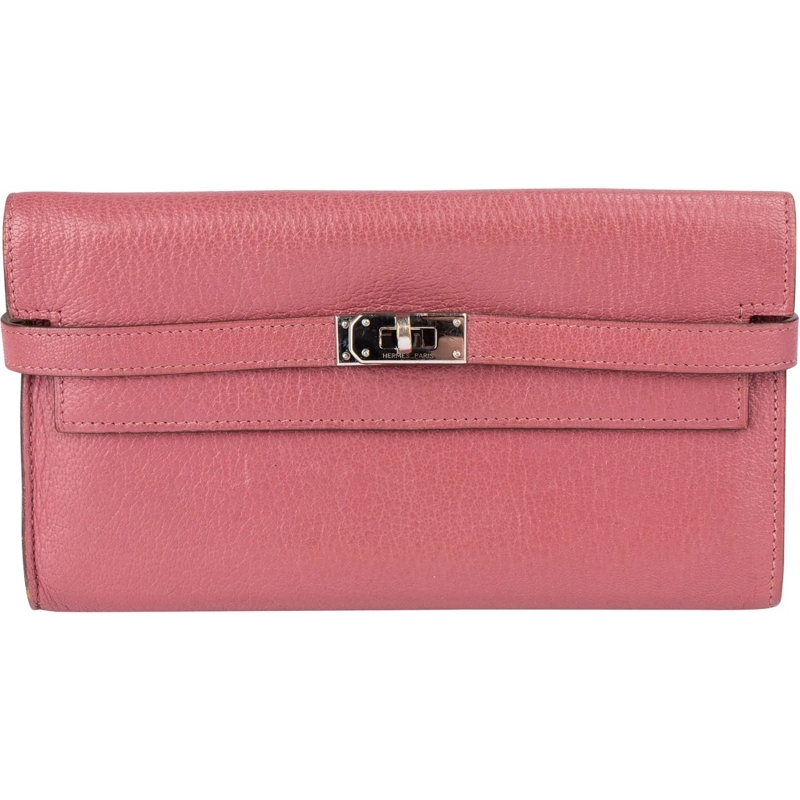 Hermès Geldbörse Hermes Pink Leather Palladium Leather Kelly Wallet rot