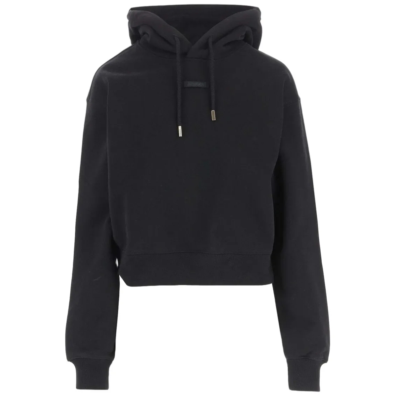 Jacquemus  Cropped Cotton Sweatshirt With Drawstring Hood Black