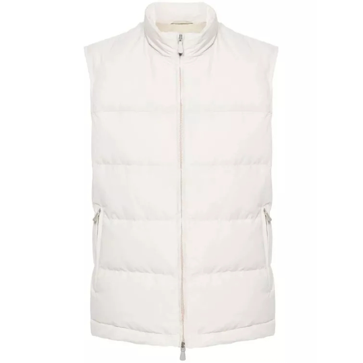 Eleventy Sand Beige Quilted Down Gilet White 
