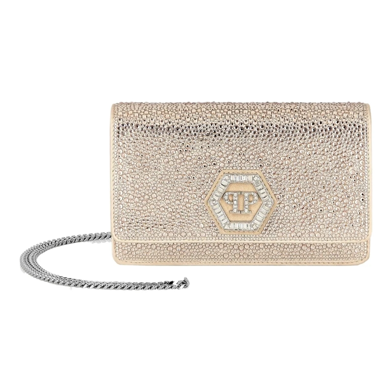 Philipp Plein Schultertasche Klappentasche Hexagon Verziert beige