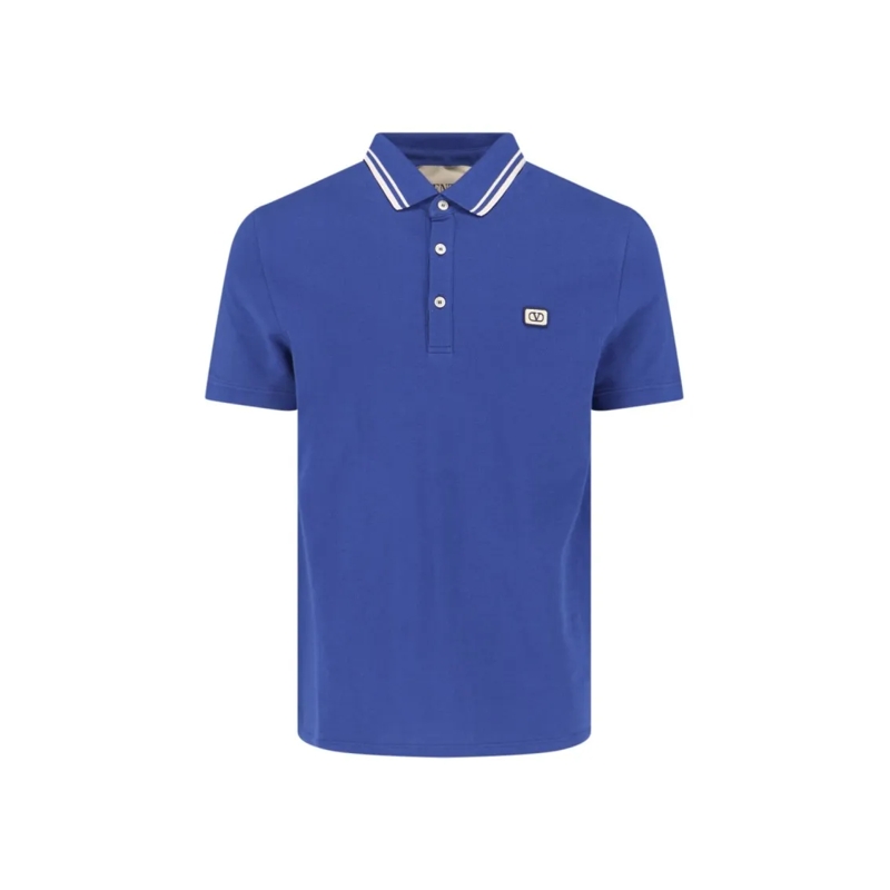 Valentino Garavani Polo shirt Logo Polo Shirt In Blue Cotton, Classic Collar Blue