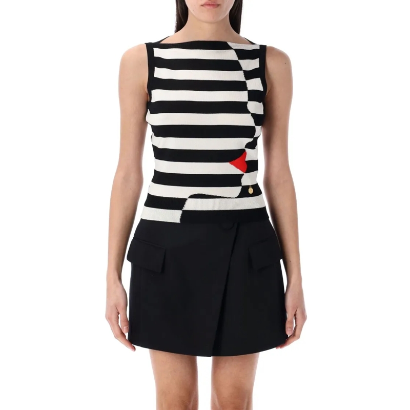 Balmain Bluse Knit Marinière Top With Face Motif Black