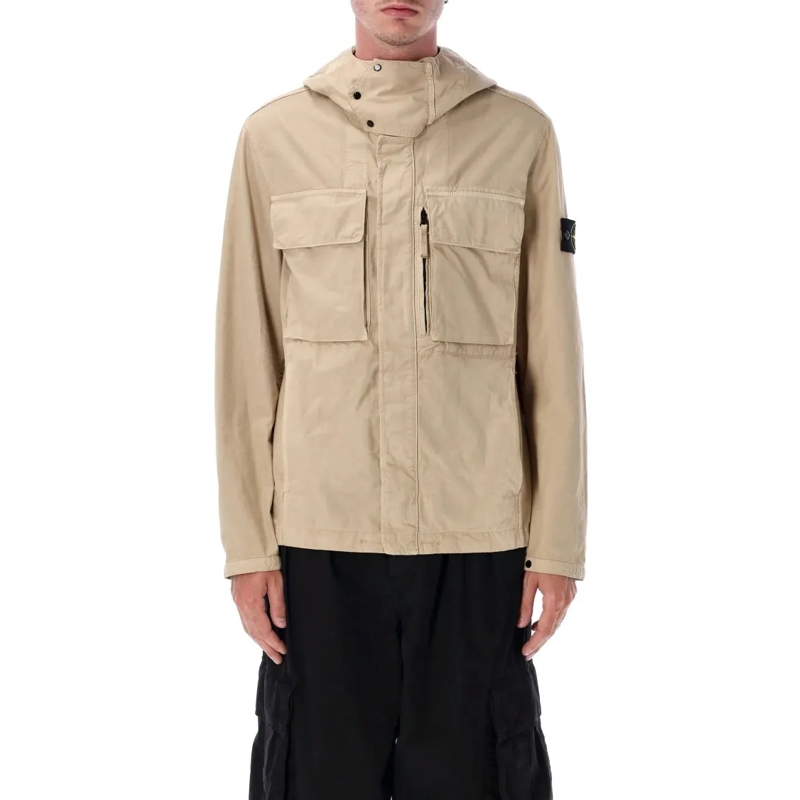 Stone Island Daunenjacke Canvas Weave Cotton Hooded Field Jacket Neutrals