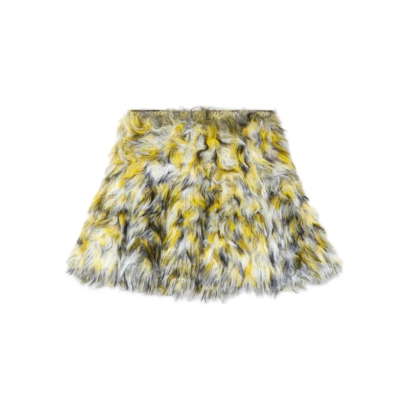 Diesel Minirok Multicolored Faux Fur A-Line Skirt Grey