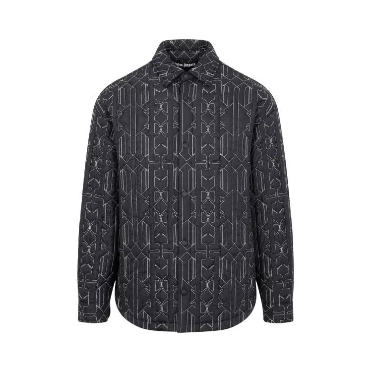 Palm Angels - Grey Anthracite All Monogram Quilted Over Shirt - Größe M - gray