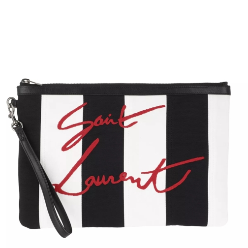 Saint Laurent Rive Gauche Zipperd Pouch Striped Black/White Pochette-väska