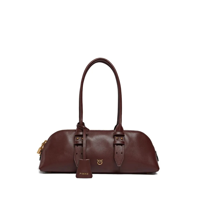 Pinko Sac à bandoulière Bordeaux Handbag With Gold Buckles And Zip Closure Burgundy
