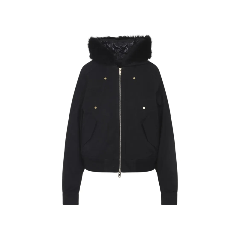 Moose Knuckles Shearling-Jacke Fitted Hooded Jacket With Plush Fur Trim And Metal Black