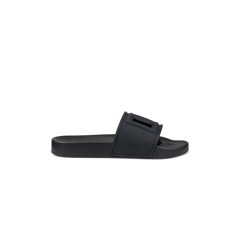 Dolce&Gabbana Loafer Black Rubber Slides With Embossed Logo Black