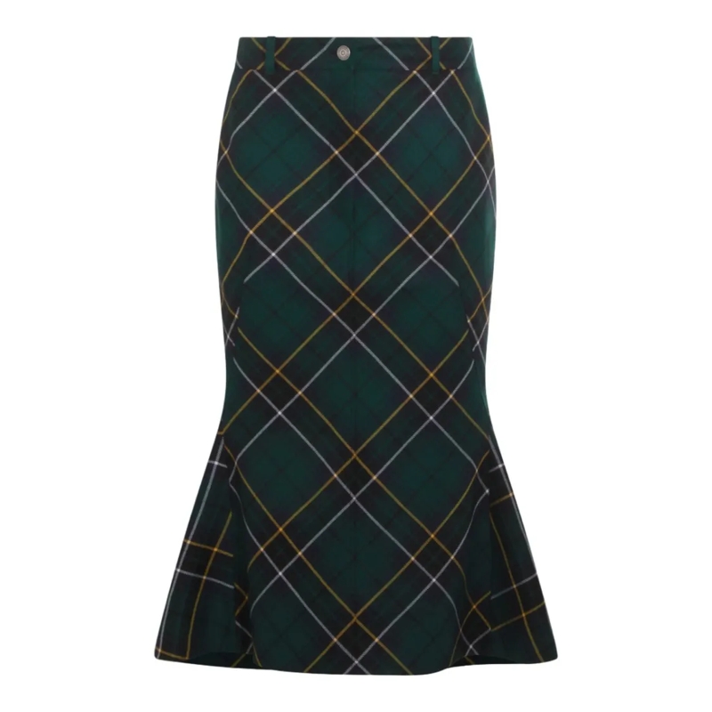 Alexander McQueen Midi-jurk Fitted Tartan Plaid Midi Skirt Black