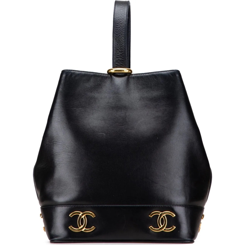 Chanel Sac à bandoulière Triple CC Lambskin Bucket schwarz