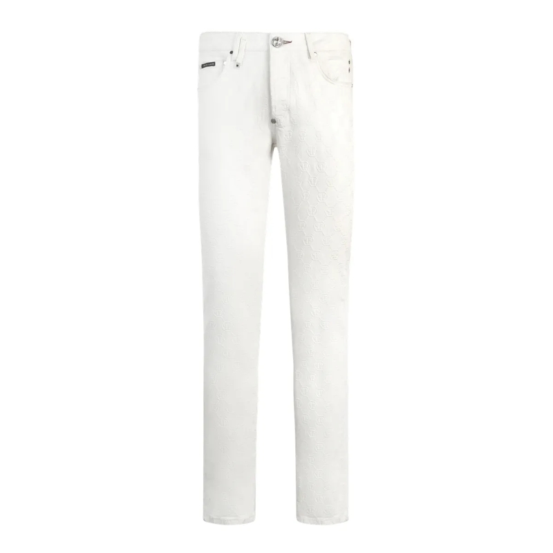 Philipp Plein Jeans mit geradem Bein Super Straight Cut Jeans Embroidery Monogram weiss