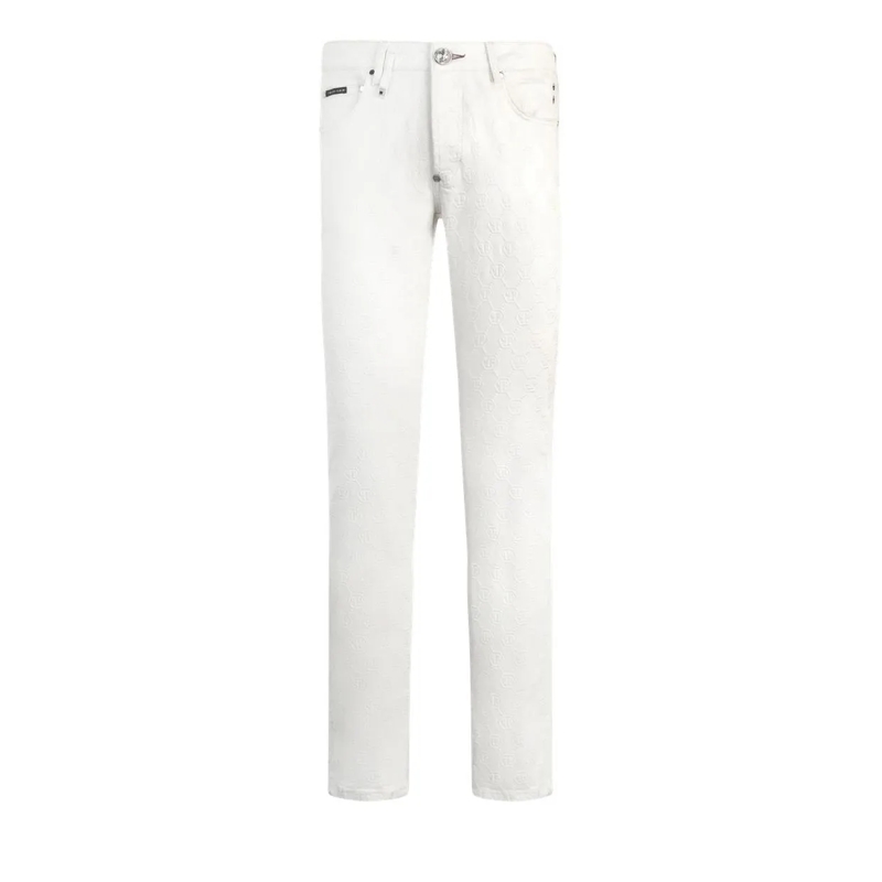 Philipp Plein Jeans mit geradem Bein Super Straight Cut Jeans Embroidery Monogram weiss