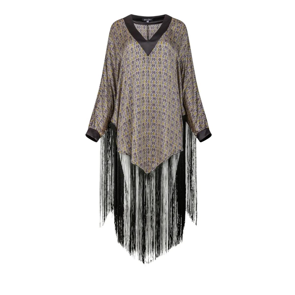 Thumbnail - Helene Galwas - Seidenponcho Kleid JENNIFER - Größe XS - silberfarben