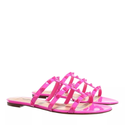 Valentino Garavani Rockstud Flat Sandals Patent Leather Pink PP Sandaler