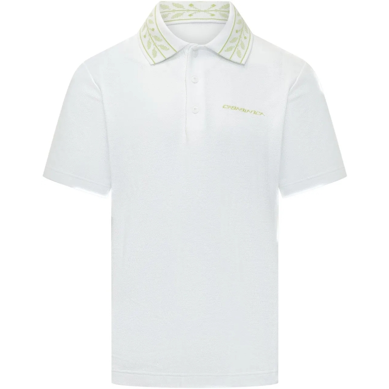 Casablanca Poloshirt Polo con Colletto Ricamato Motivo Foglie weiß