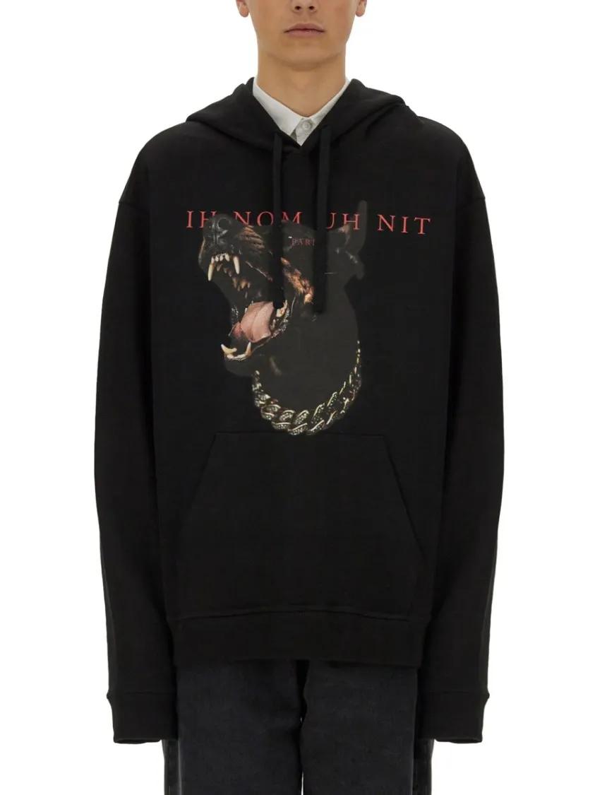 Thumbnail - Ih Nom Uh Nit - Dobermann Print Sweatshirt - Größe L - schwarz