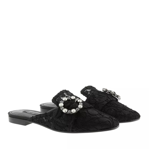 Dolce&Gabbana Lace With Jewel Buckle Slippers Black Slipper
