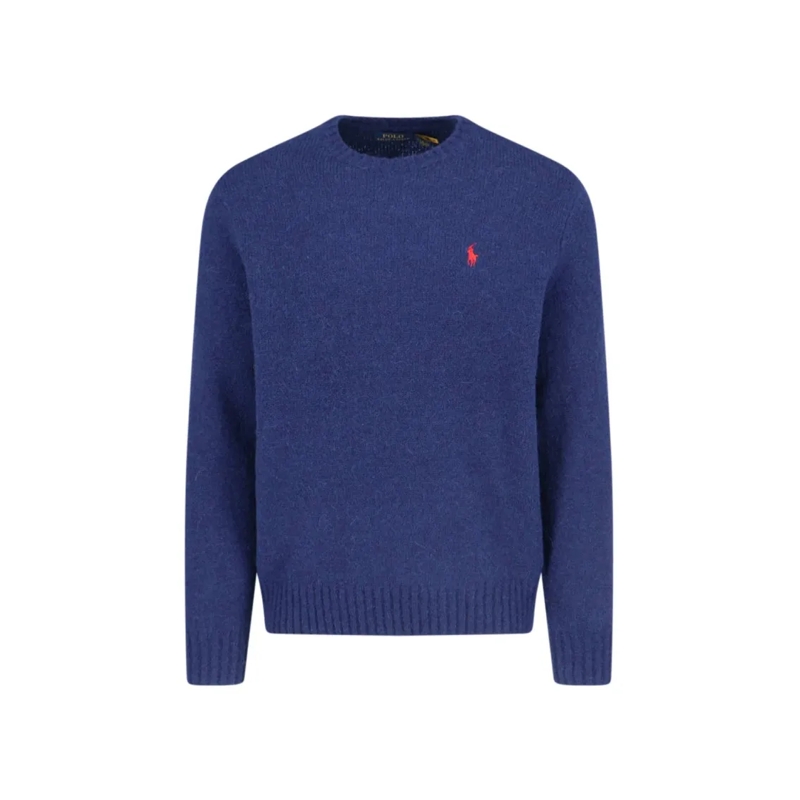 Polo Ralph Lauren Pullover Navy Blue Alpaca Blend Sweater With Logo Embroider Blue