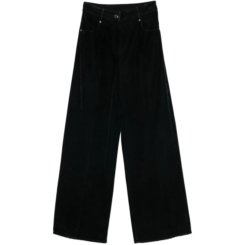 Forte Forte  Flocked Cotton Five-Pocket Trousers With Textured  Black