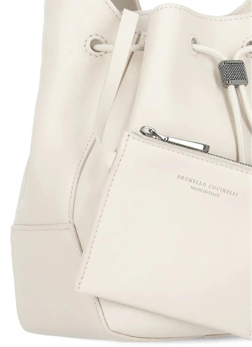 Thumbnail - Brunello Cucinelli Beuteltaschen - Ivory Cucinelli Leather Shoulder Bag - Gr. unisize - in Beige - für Damen