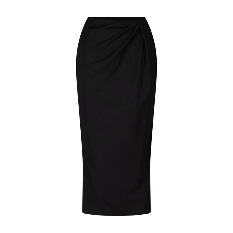 WEEKEND Max Mara Jupe longue Bleistiftrock Hans mit Raffung Schwarz