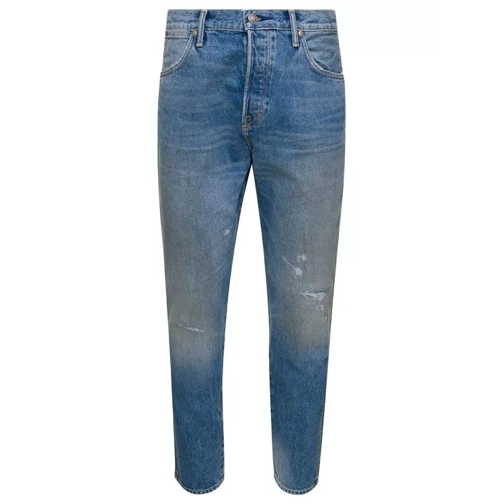 Tom Ford Light Blue 5-Pocket Style Jeans With Rips And Logo Blue Jeans