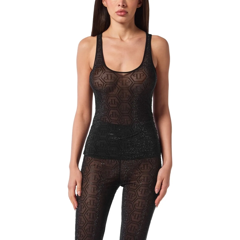 Philipp Plein Top Tank-Top Monogram Mit Schmucksteinen schwarz(Image 3)