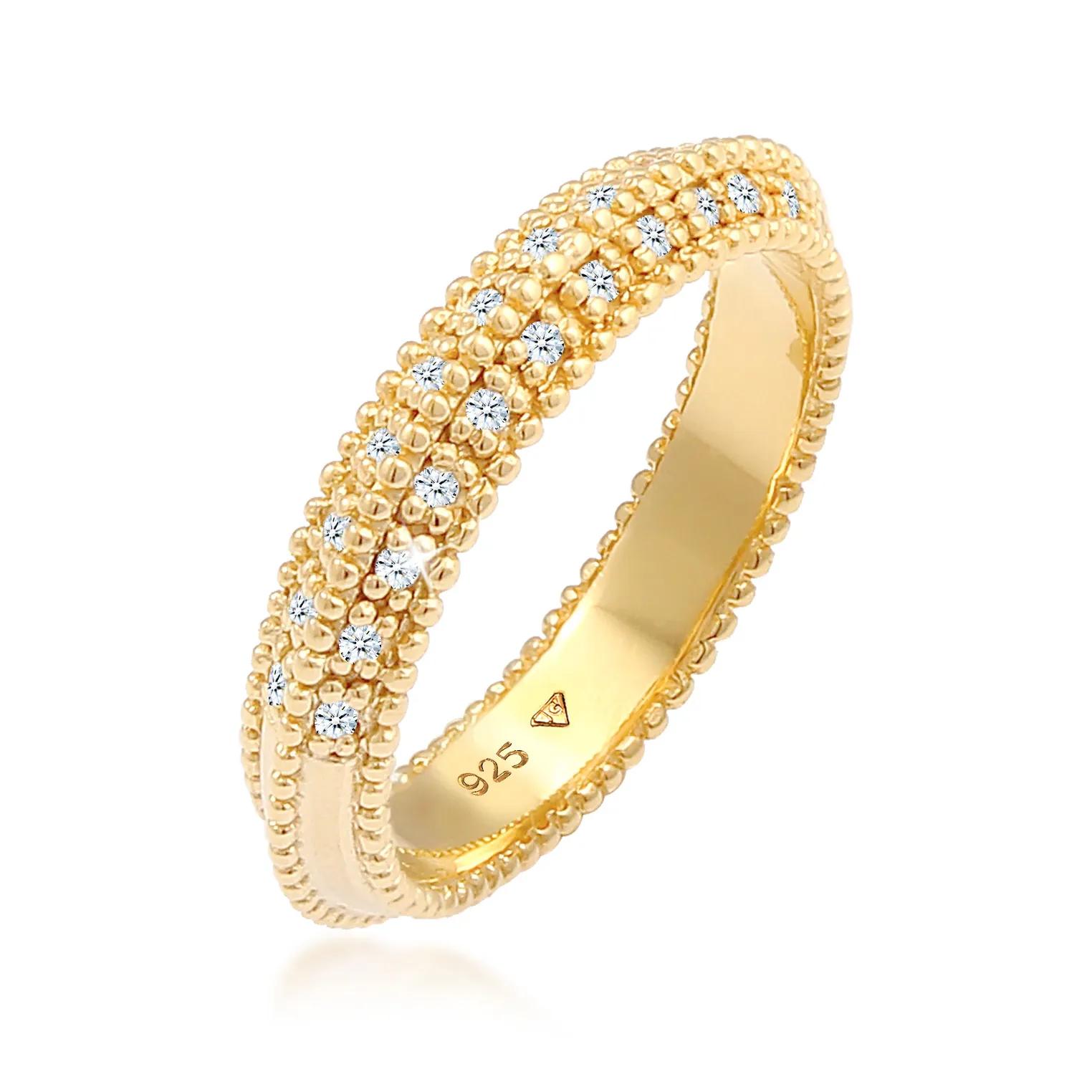 Elli Ringe - Ring Verlobung Diamant (0.12 ct.) 925er Sterling S - Gr. 52 MM - in Gold - für Damen