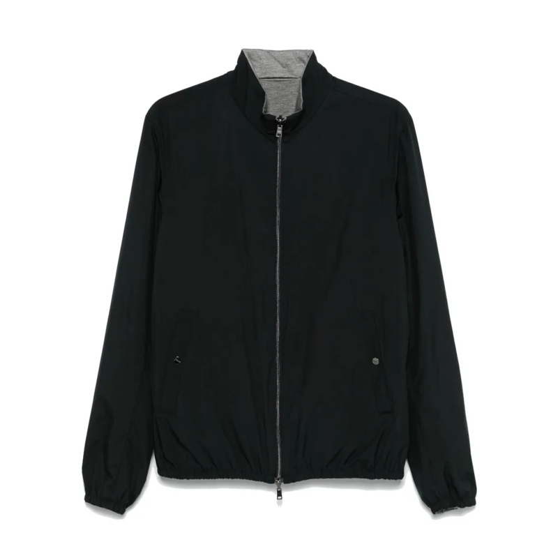 Herno  Navy Zip Jacket With High Collar Black