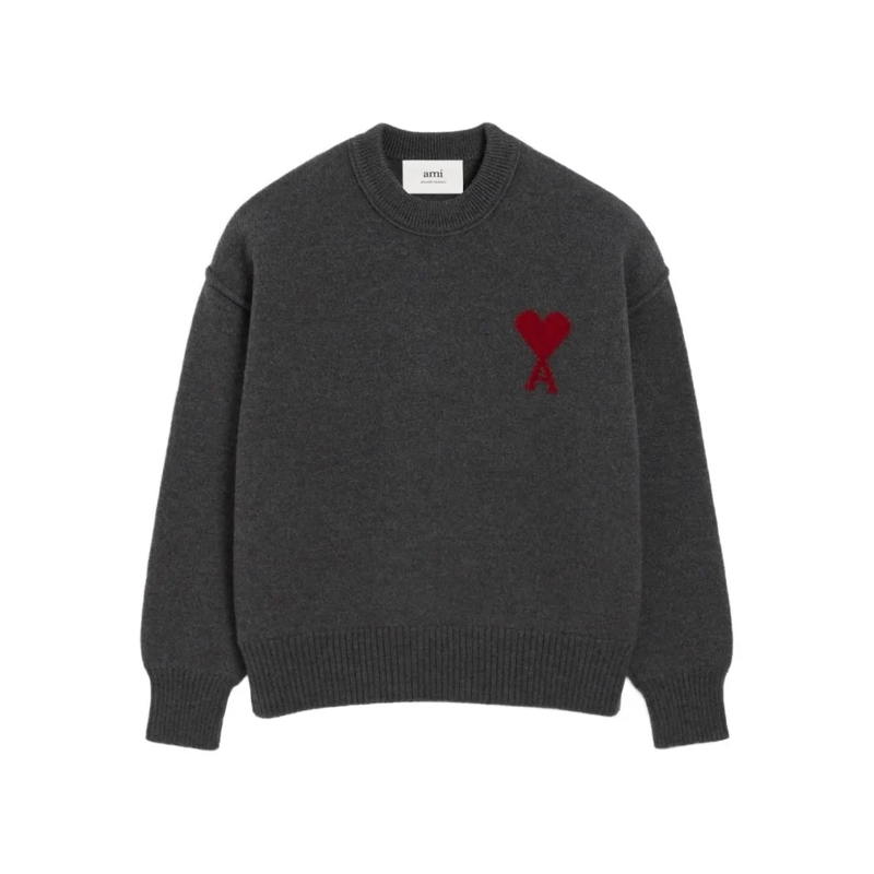 AMI Paris Trui Heather Grey Wool Knit Sweater Grey