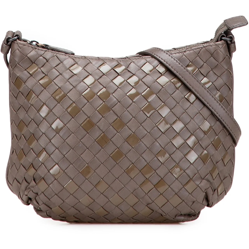 Bottega Veneta Schultertasche Nappa and Patent Intrecciato Crossbody braun