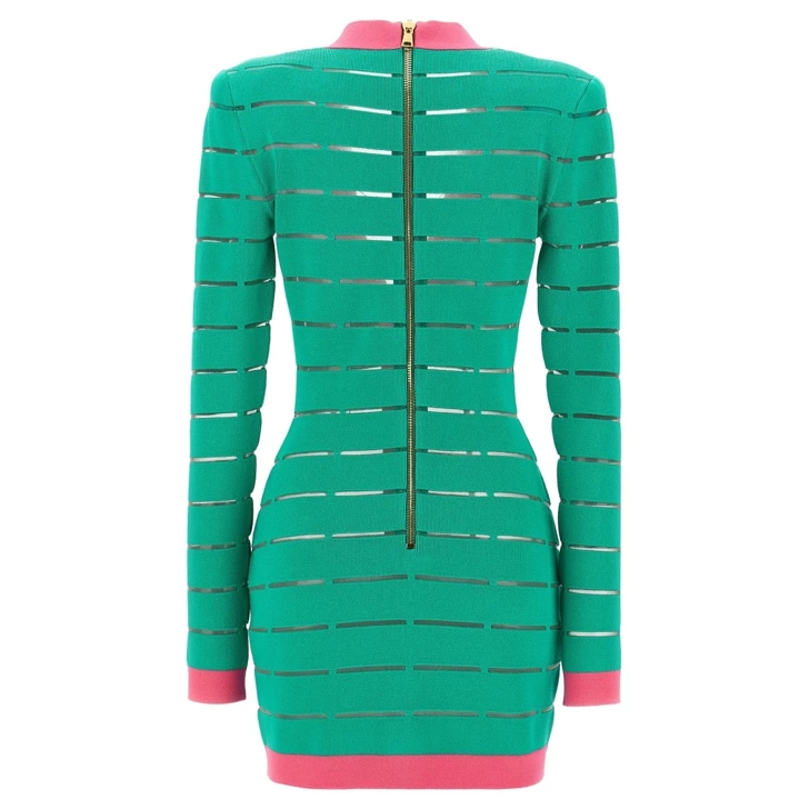 Balmain Two-Tone Knit Dress Green | Minikleid