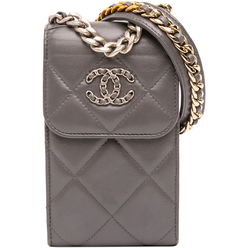Chanel Sac à bandoulière Lambskin 19 Phone Holder with Chain grau