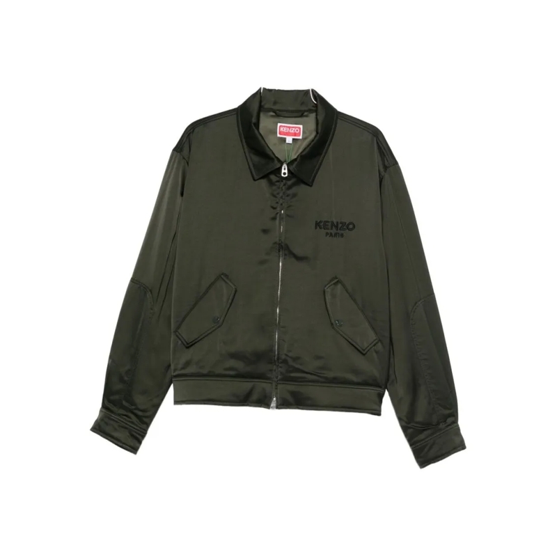 Kenzo Bomberjacke Dark Green Satin Jacket Black
